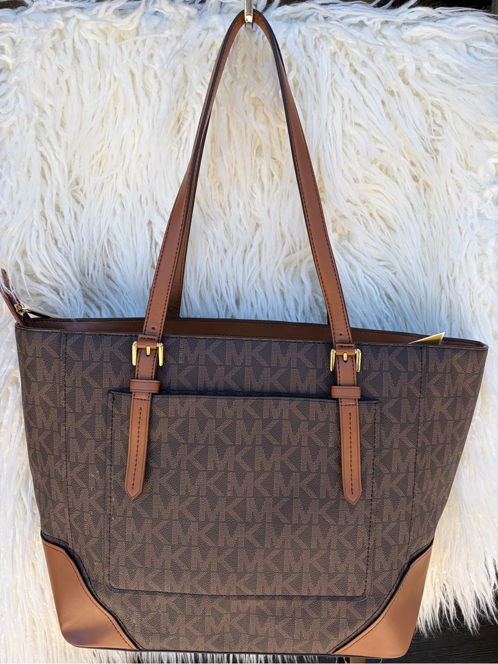 NWT - Michael Kors Brown Logo-Print Tote with Tan Leather Trim - Picture 6 of 6